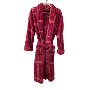 Vtg 90s Bath Robe Plaid Terry Cloth Pockets Tied Waist Cozy Womens Size M